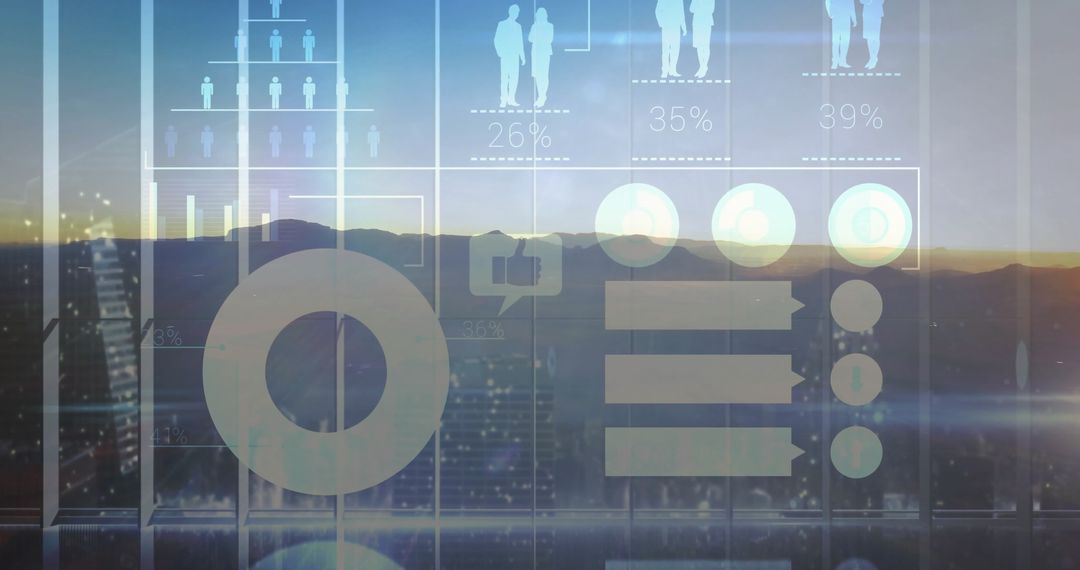 Corporate Dashboard with Data Visualization Overlooking City Skyline