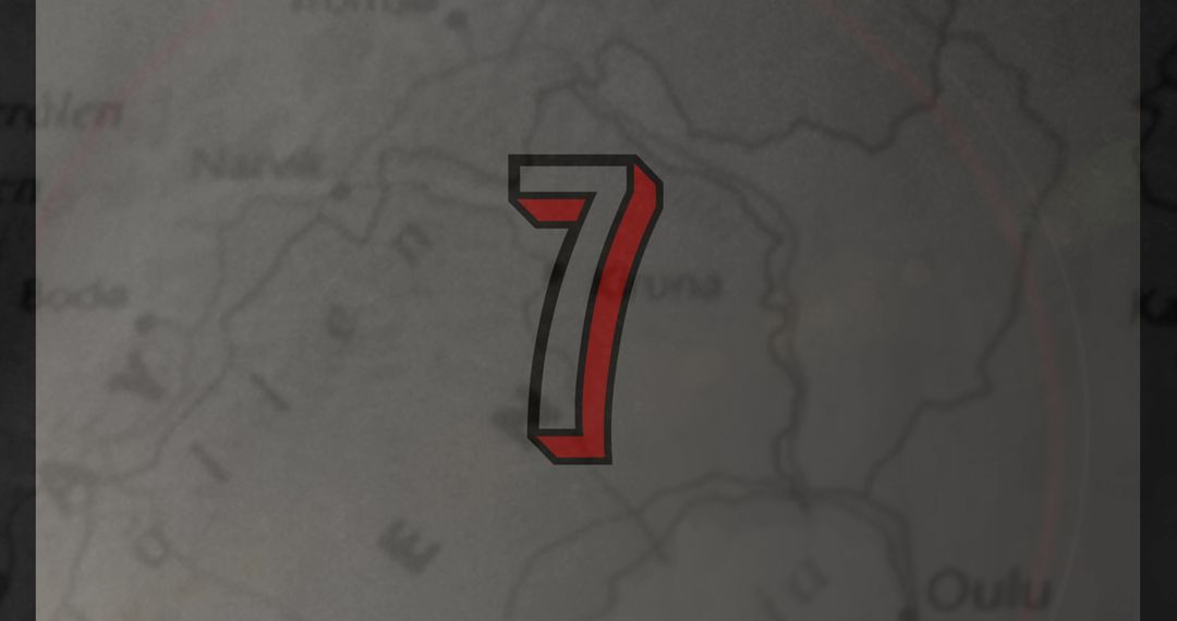 Red Number 7 Overlaying Faded Map Design