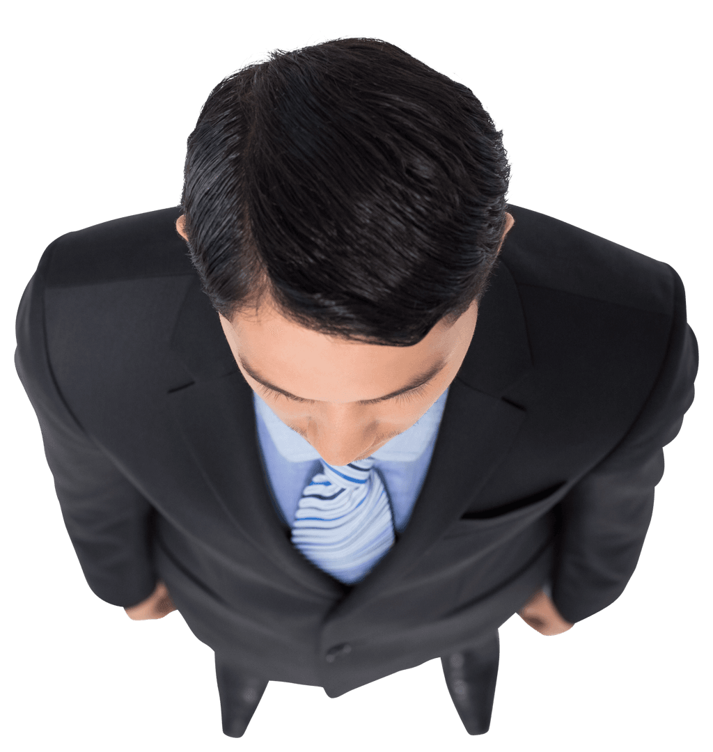 Top View of Asian Businessman with Formal Tie on Transparent Background