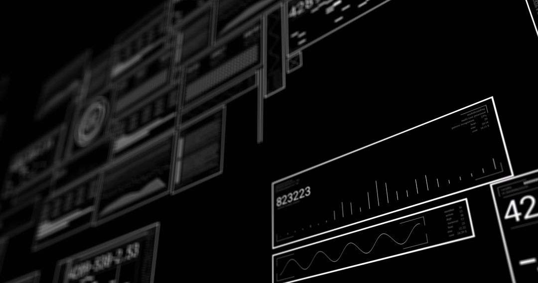 Data Processing and Digital Interface on Dark Background