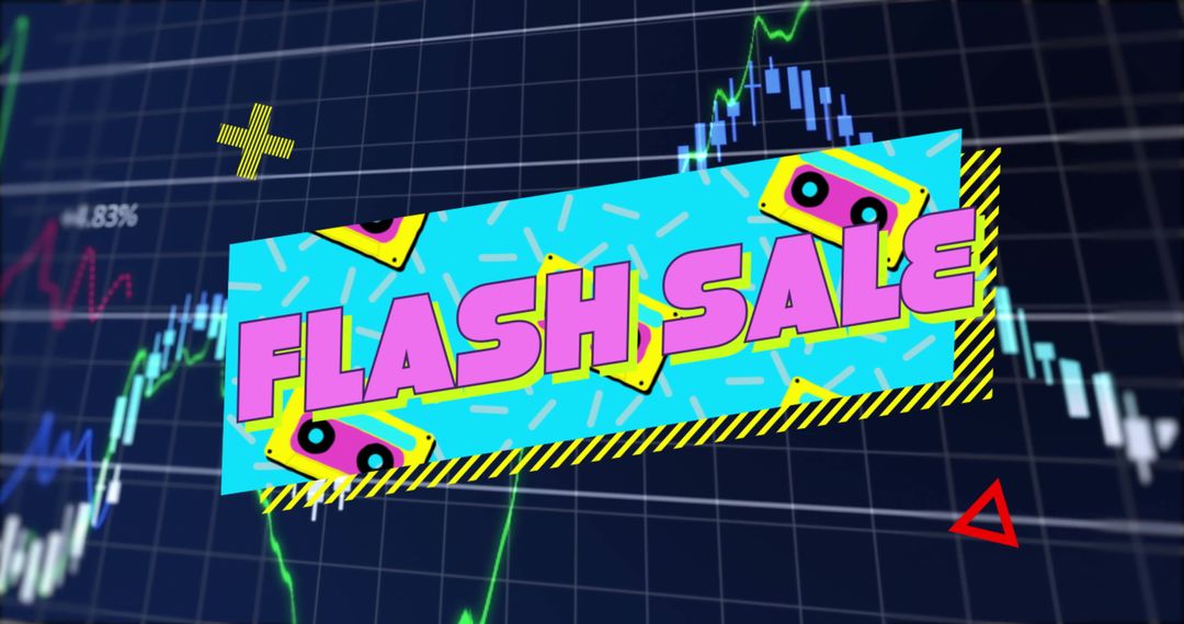 Vibrant Flash Sale Promotion Banner with Retro Cassette Icons