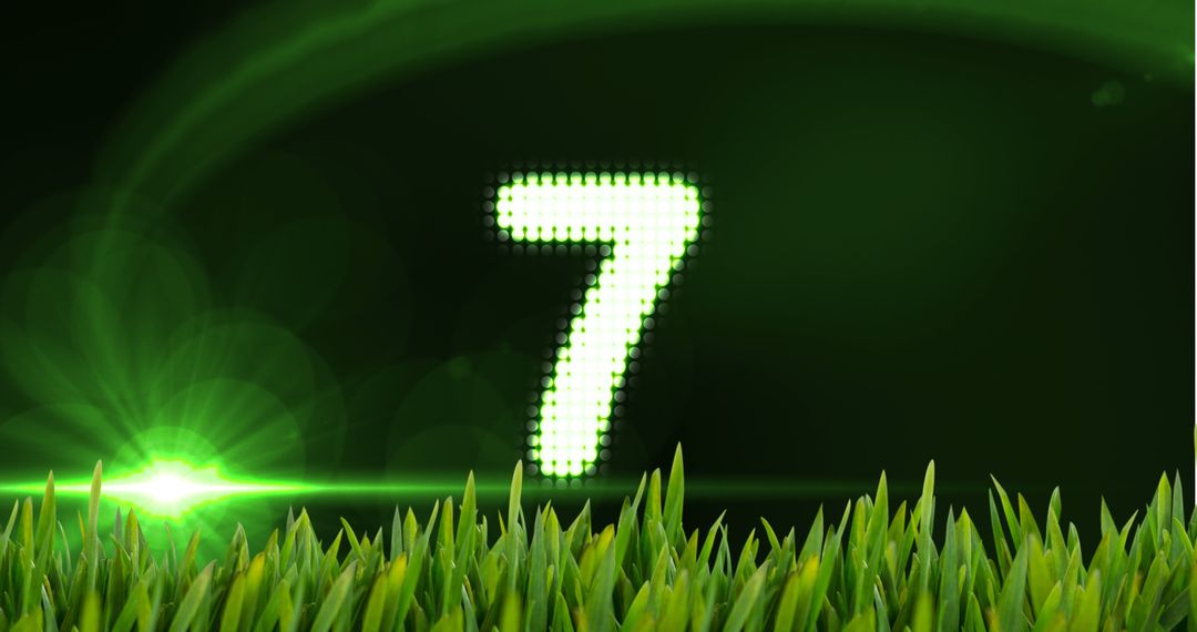 Animated Countdown Number 7 with Grass and Lights on Digital Background - Free Images, Stock Photos and Pictures on Pikwizard.com