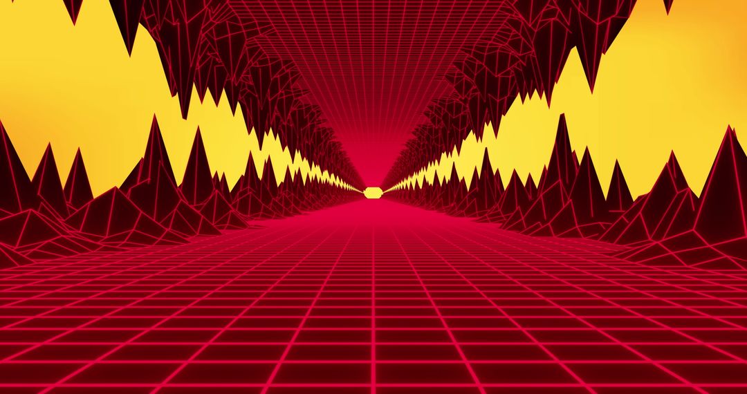 Futuristic Neon Horizon with Retro Digital Grid Tunnel