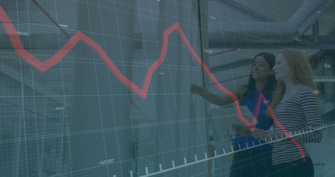 Diverse Colleagues Analyzing Graphs in Modern Office