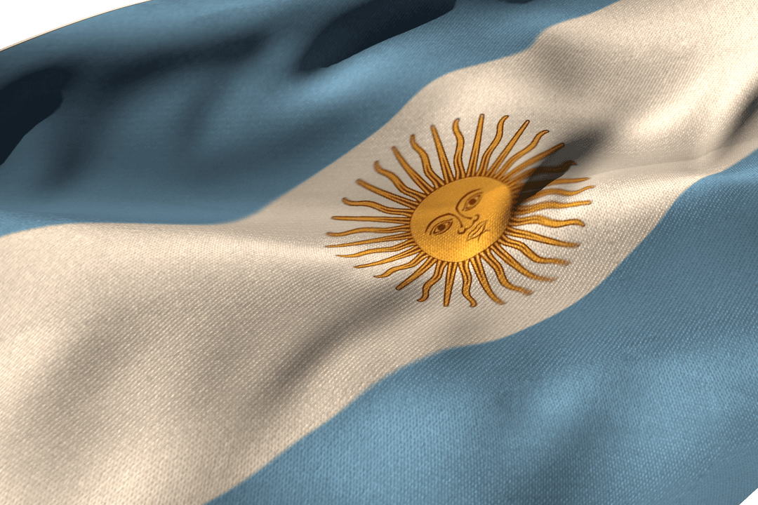 Close-up Argentina Flag with Sun Waving on Transparent Background