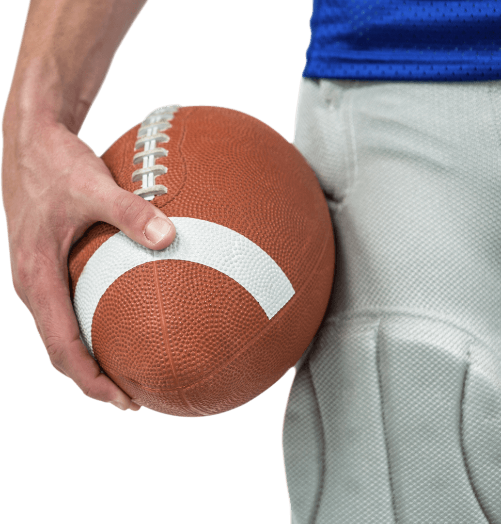 Close-Up of Athlete Holding Football in Transparent Uniform