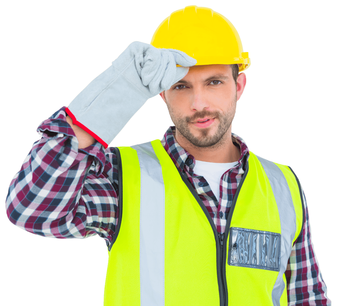 Confident Workman in Transparent Safety Attire and Hardhat