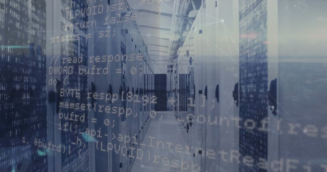 Data Processing Overlay on Server Room Infographics