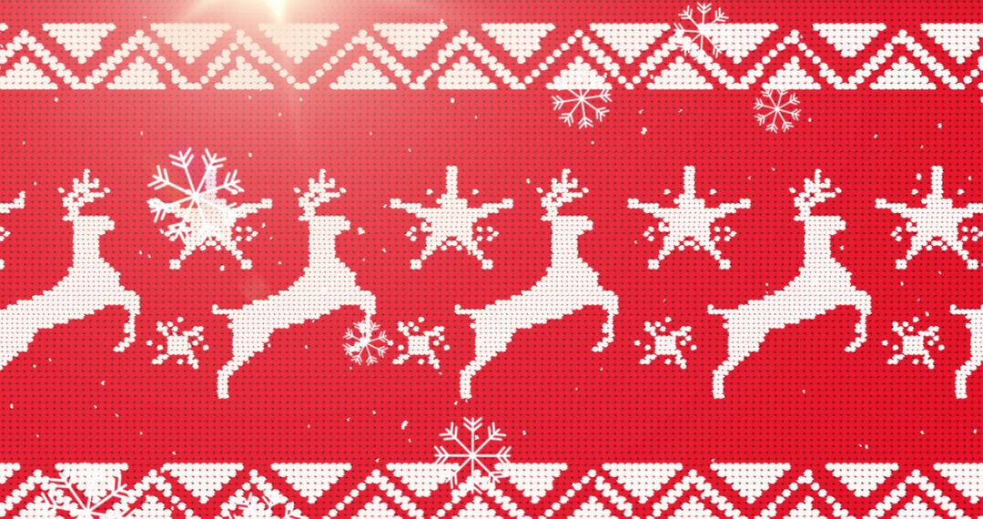 Festive Knit Pattern with Reindeers and Snowflakes on Red Background