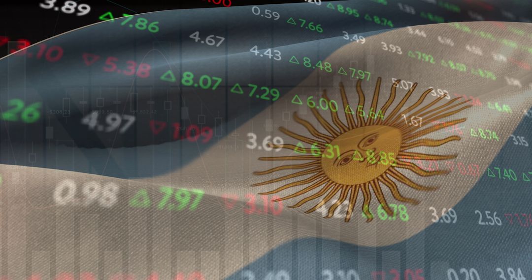 Argentina Flag Superimposed with Stock Market Data Visualization - Free Images, Stock Photos and Pictures on Pikwizard.com