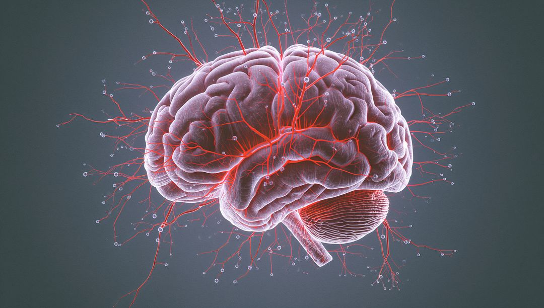 3D Brain Model with Glowing Vascular System and Synaptic Nodes