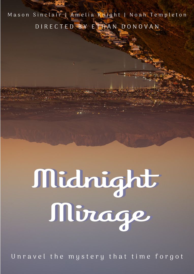 Midnight Mirage Movie Poster with Upside-Down Seaside Cityscape - Download Free Stock Templates Pikwizard.com