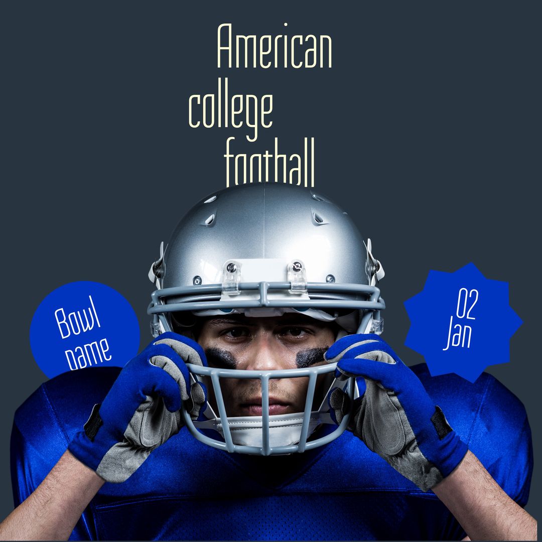 American College Football Player with Helmet in Blue Uniform - Download Free Stock Templates Pikwizard.com