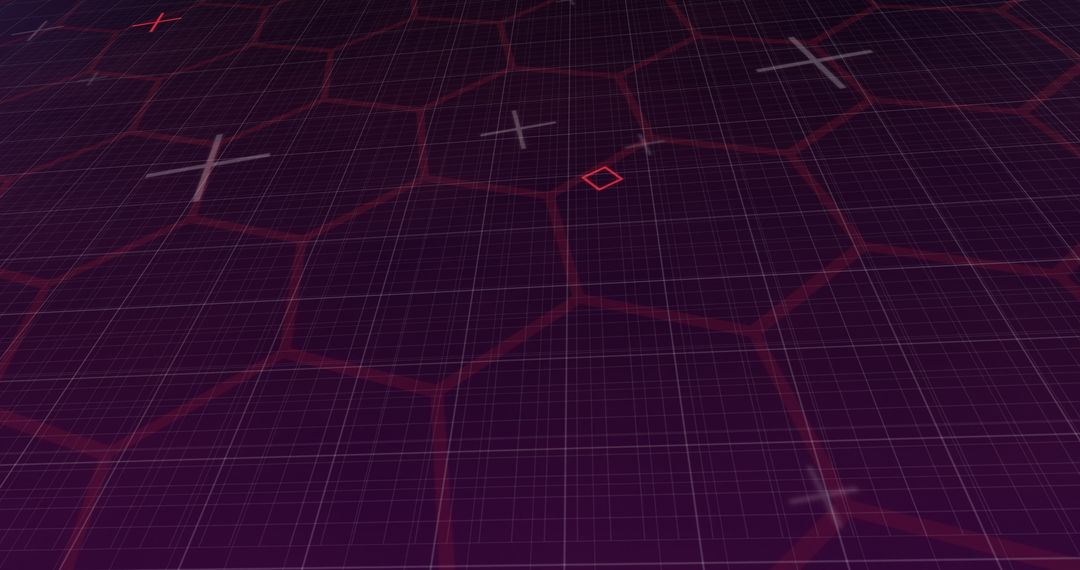 Futuristic Digital Network with Red Hexagons and Light Trails