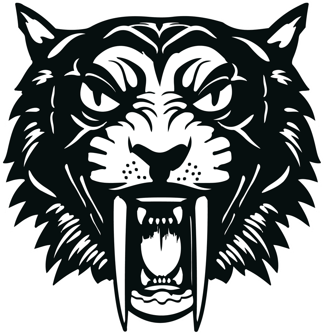 Monochrome Saber-toothed Cat Snarling on Transparent Background