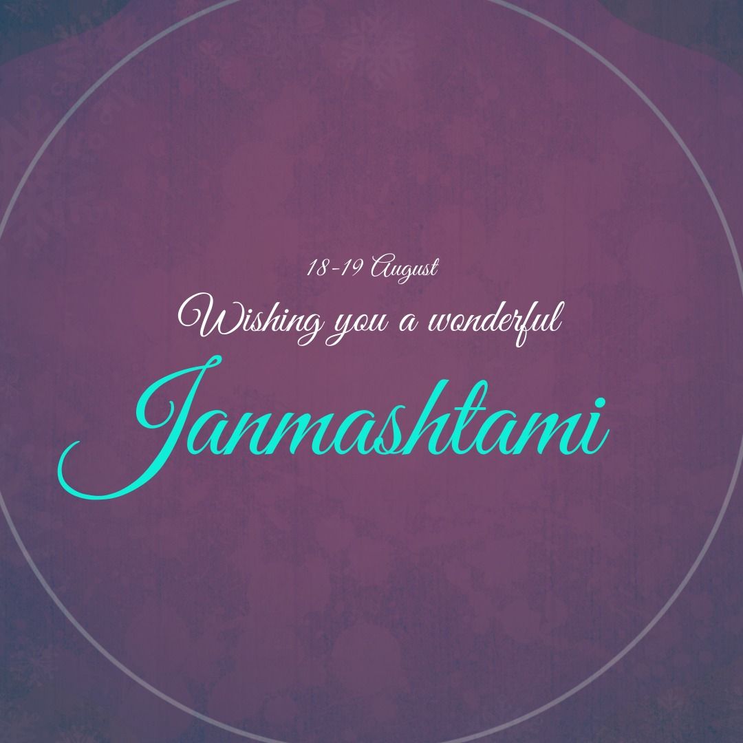 Wishing you wonderful janmashtami text over a round banner against purple background - Download Free Stock Templates Pikwizard.com