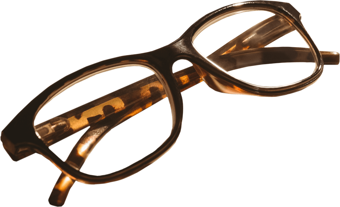 Close Up of Transparent Tortoiseshell Reading Glasses on White Background