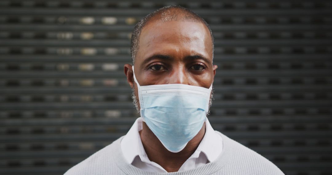 An African American man dons a face mask in the city to protect against pollution and COVID-19. - Free Images, Stock Photos and Pictures on Pikwizard.com