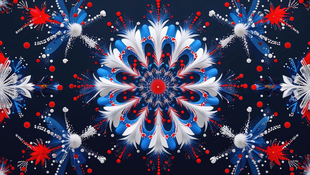 Vibrant Mandala Pattern with Intense Blue and Red Motifs