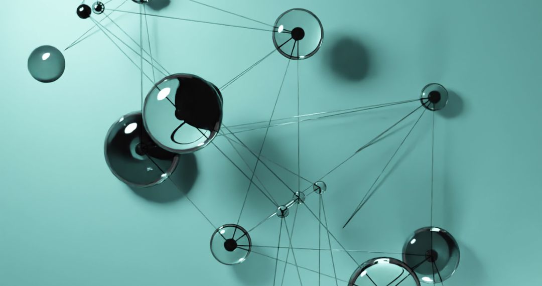 Abstract Network with Glass Spheres and Blue Background