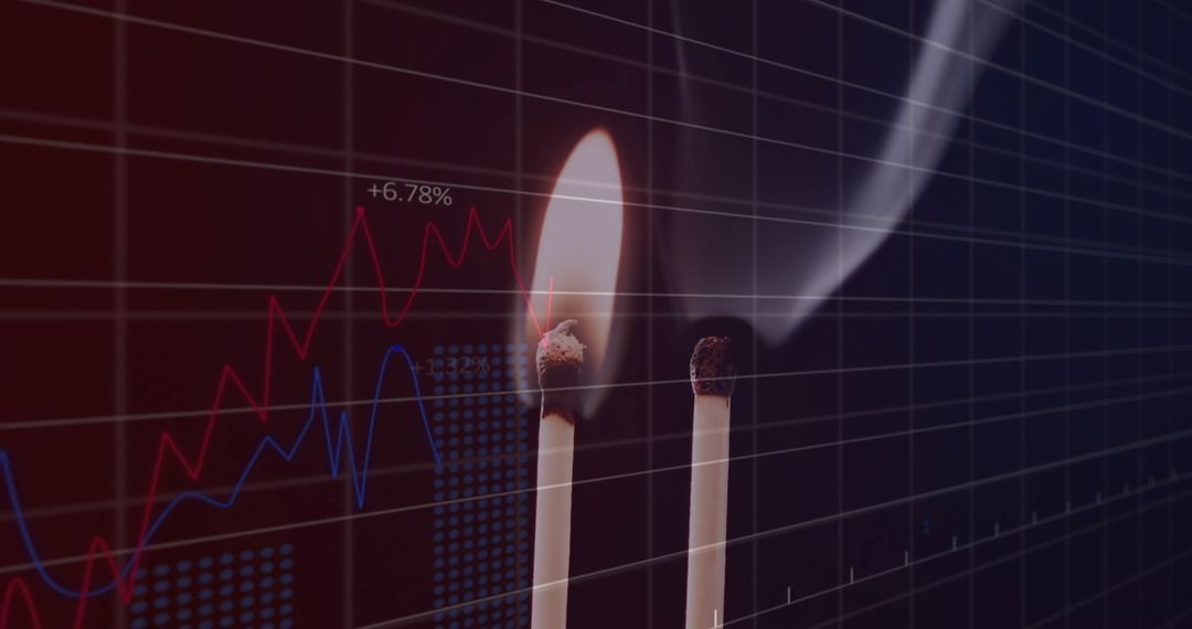 Burning Match and Financial Data Analysis Concept