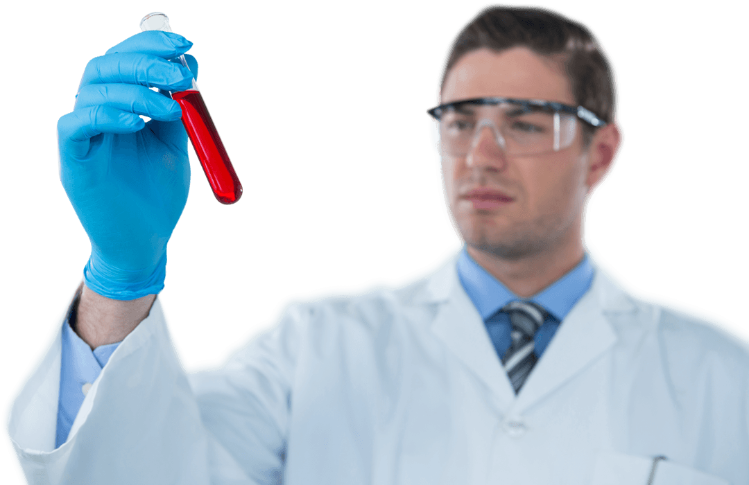 Transparent Doctor Examining Blood Sample in Laboratory