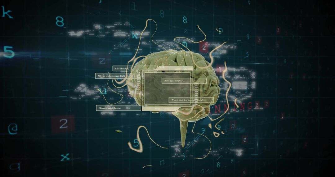 Futuristic Human Brain AI and Data Processing Visualization
