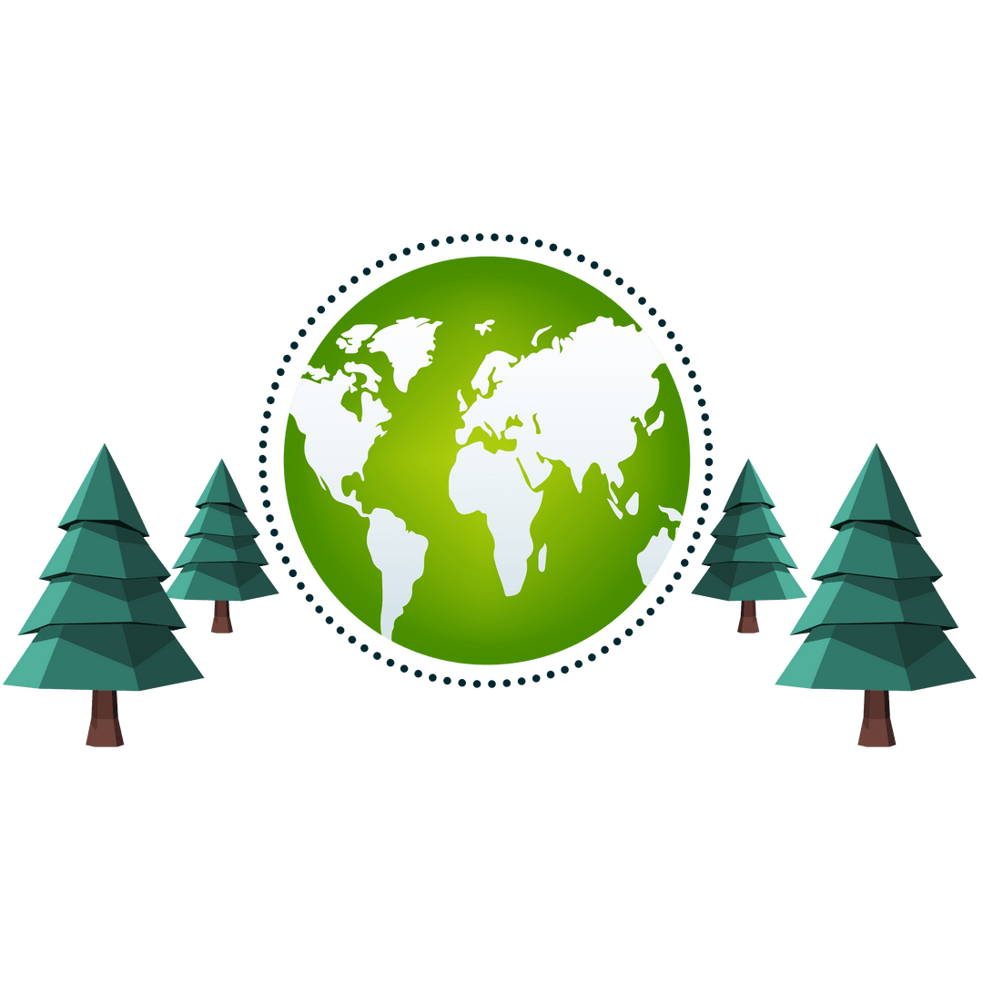 Sustainable Earth Globe and Trees on Transparent Background