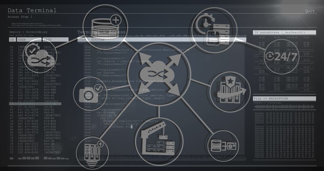 Digital Network Connectivity with Data Processing Icons
