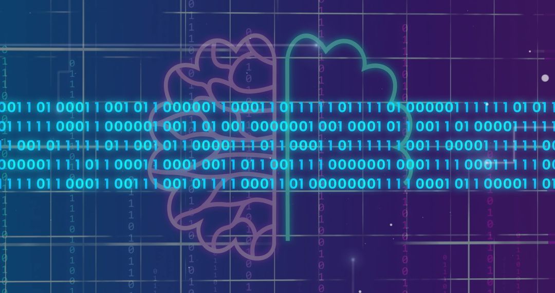 Digital Brain with Binary Code and Grid Futuristic Technology Concept