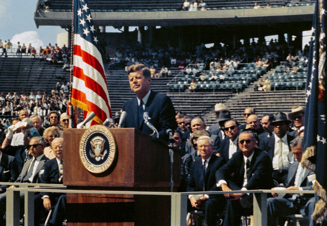 President Kennedy Delivering Speech at Rice Stadium, Houston 1962 - Free Images, Stock Photos and Pictures on Pikwizard.com