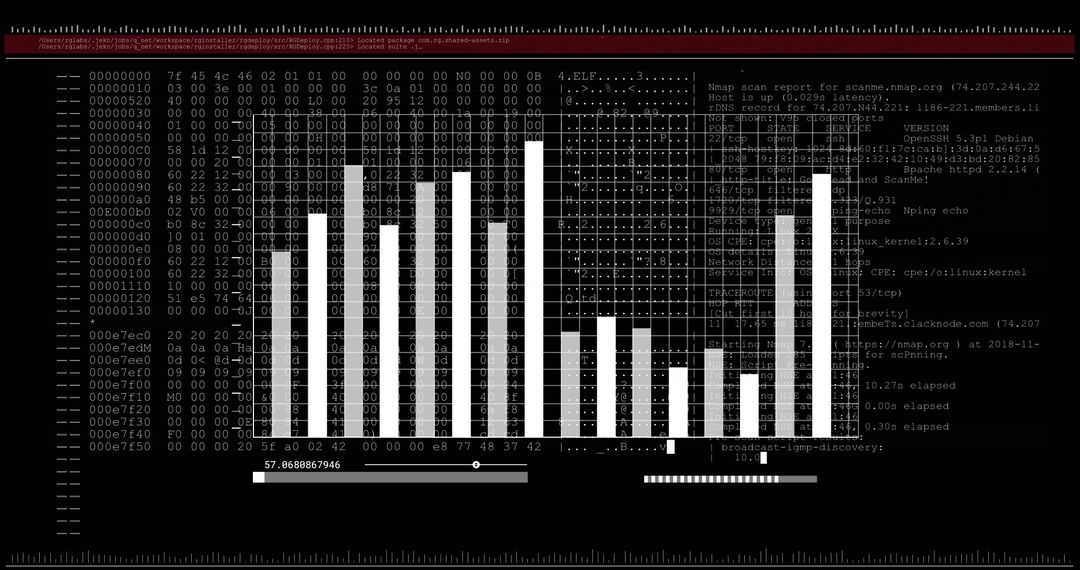 Data processing interface with graph overlay on black background