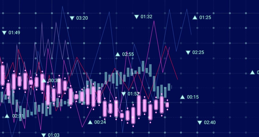 Abstract Digital Financial Data Chart with Pink Line Oscillations