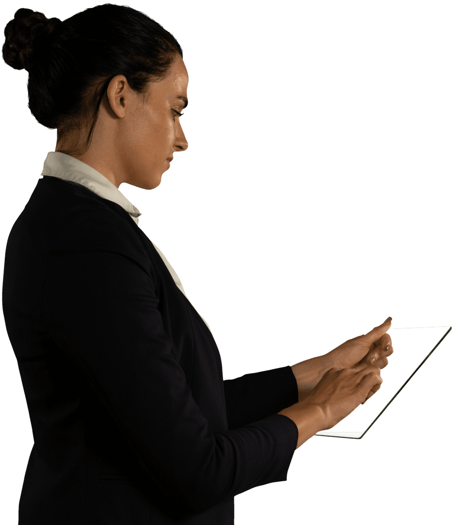 Transparent Glass Interface Interaction with Businesswoman