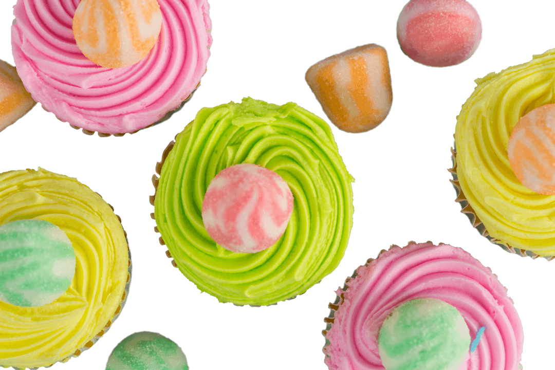 Vibrant Artistic Cupcakes with Brightly Colored Frosting on Transparent Background