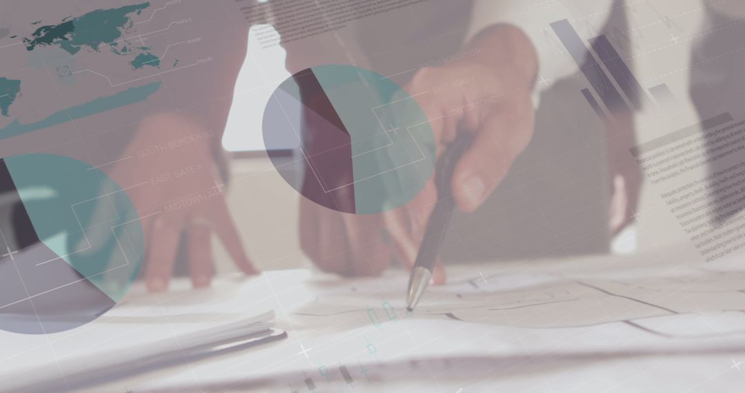 Business Professionals Analyzing Architectural Plans with Digital Overlay