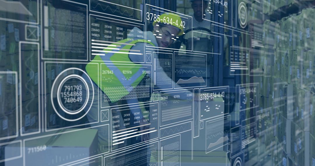 Technician Using Tablet for Inventory in Digitally Integrated Warehouse