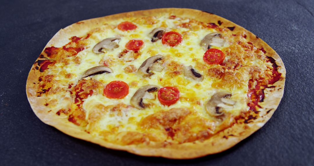 Cheese Pizza with Tomatoes and Mushrooms on Black Background - Free Images, Stock Photos and Pictures on Pikwizard.com