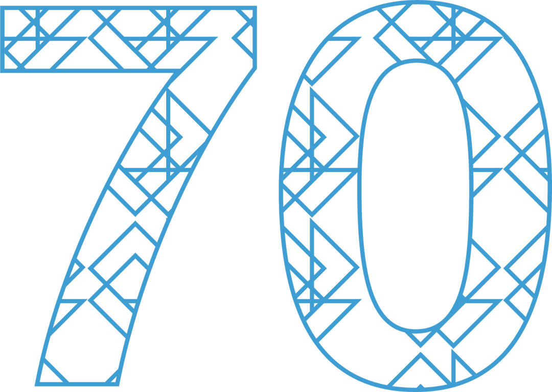 Transparent 70 with intricate blue geometric pattern design