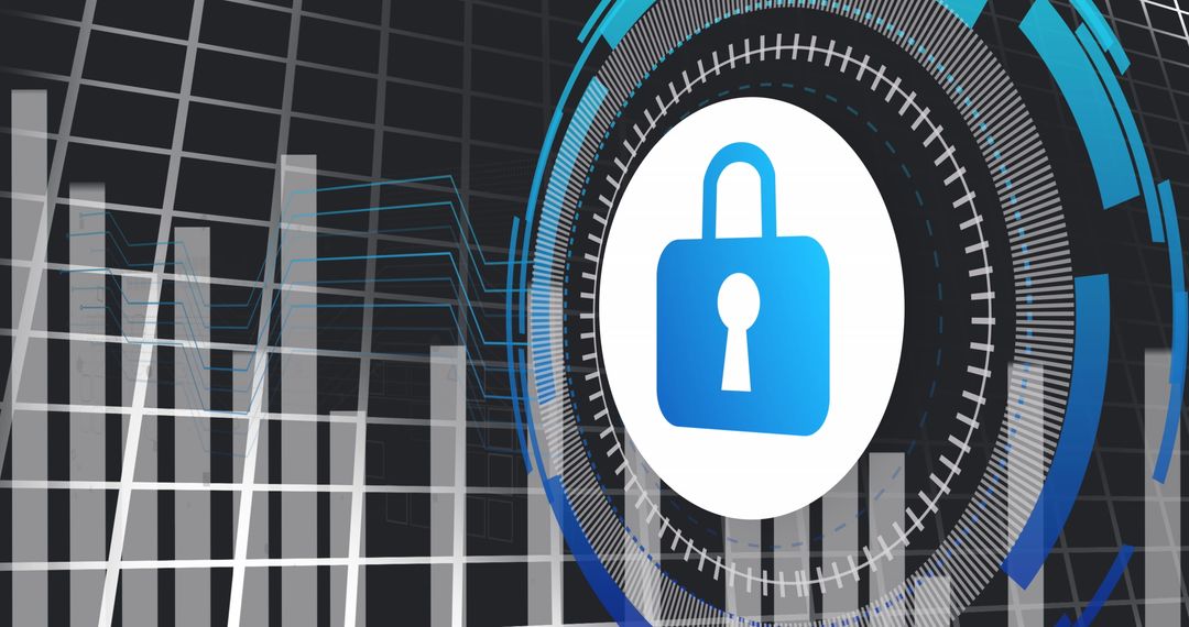 Cybersecurity Lock Icon on Digital Interface Graph Background