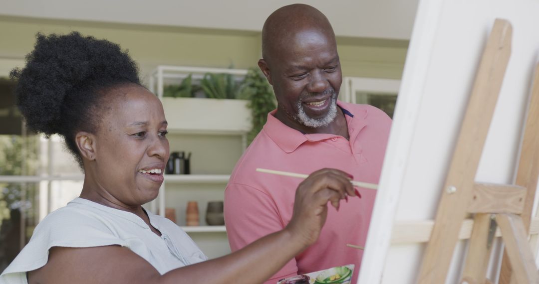 Senior African American Couple Enjoying Art Painting Together - Free Images, Stock Photos and Pictures on Pikwizard.com