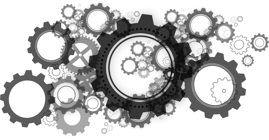 Black and Gray Gears on Transparent Background