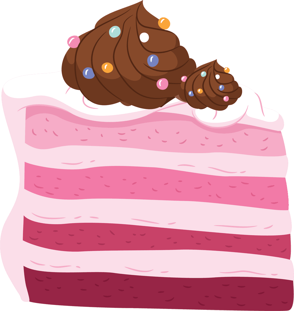 Flat Illustration of Cake Slice with Frosting on Transparent Background