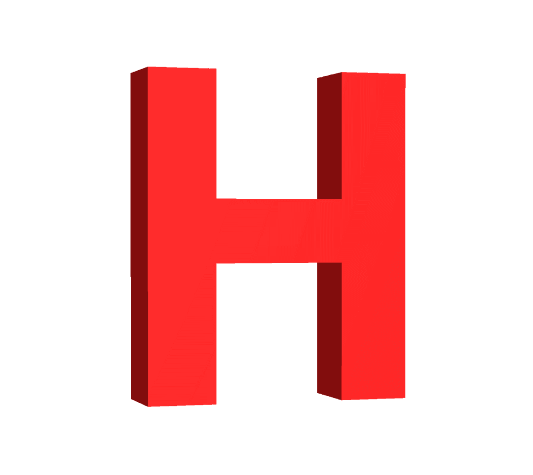 3D Red Letter H on Transparent Background