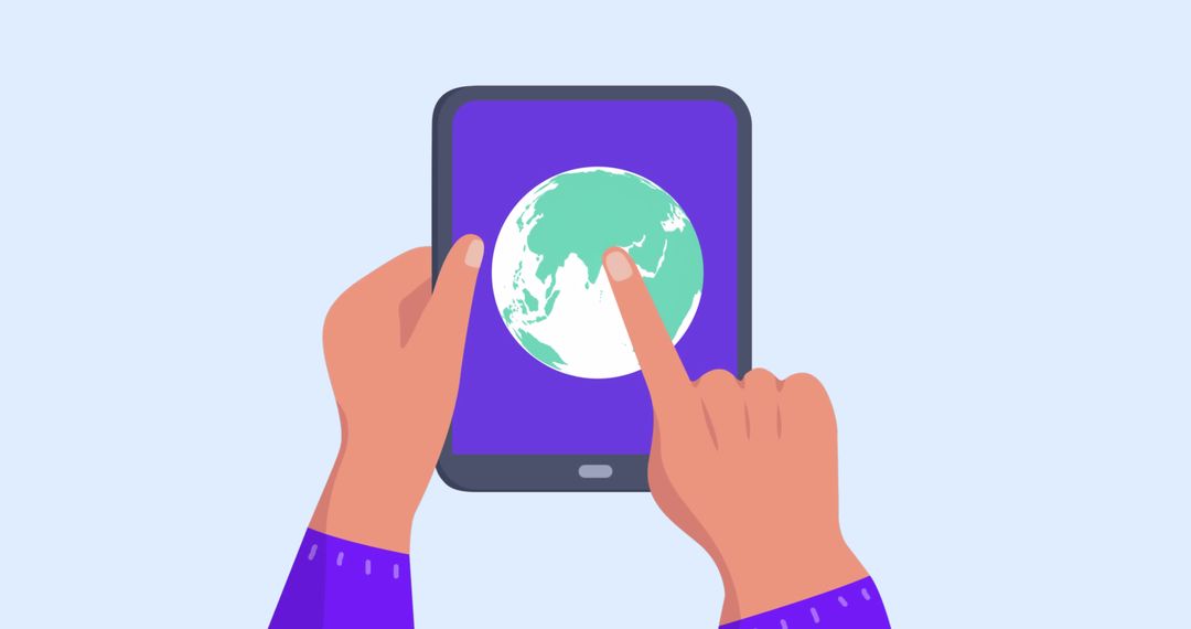 Hands Navigating Earth on Tablet Screen for Global Connectivity
