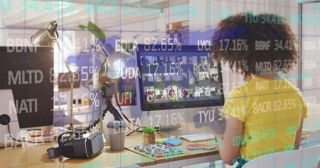 Businesswoman Analyzing Finance Data in Office with Technology