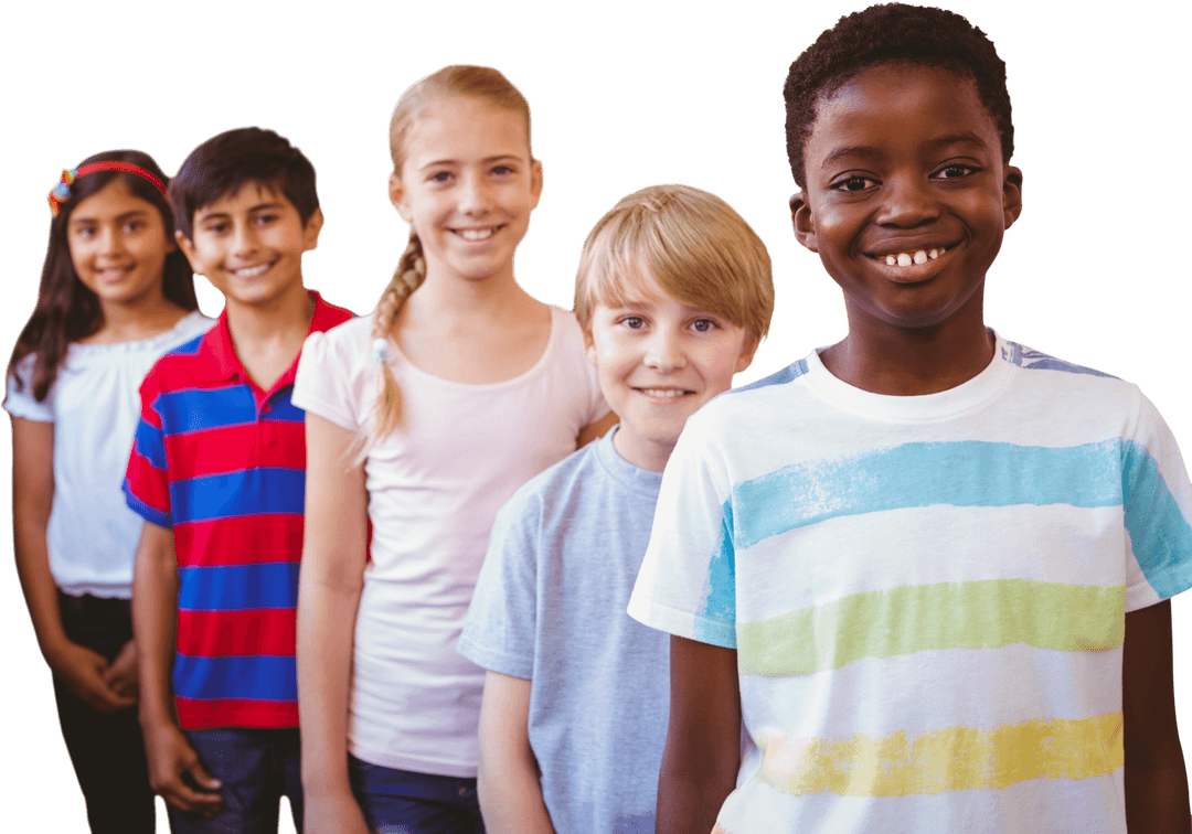 Transparent Portrait of Diverse Smiling Children in a Line
