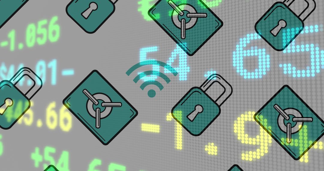 Digital Finance Security Symbols Overlapping Stock Data