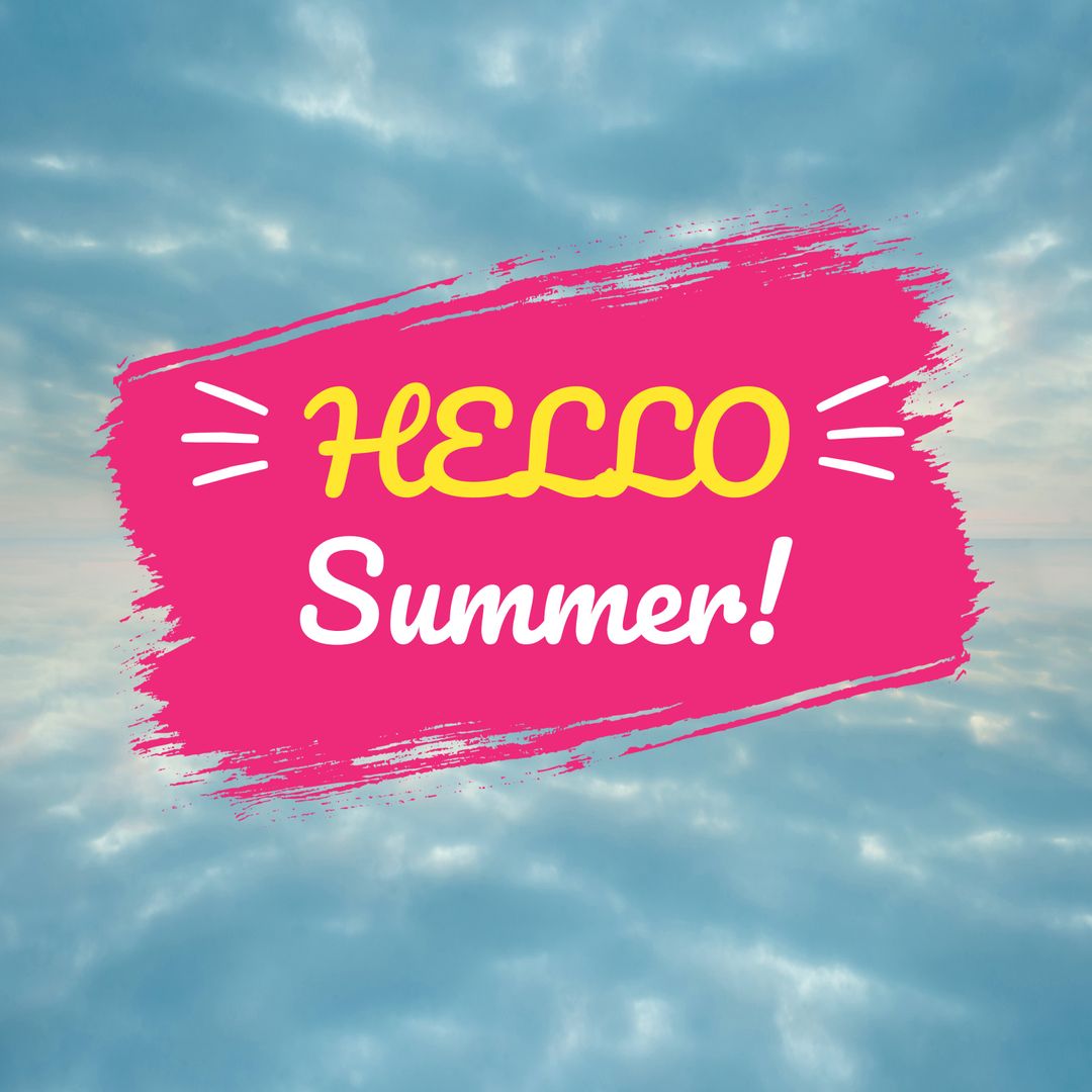 Bright Summer Greeting Card Over Ocean Sky Background