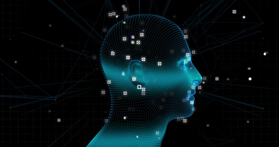 3D Blue Glowing Human Head with Data Connections